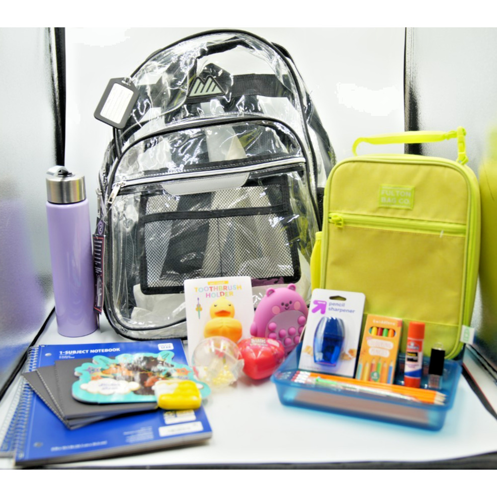 Clear Backpack + Fulton Neon Lunchbox Back-to-School Supply Gift Bundle‎